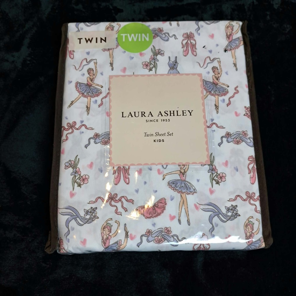 Laura Ashley kids pretty ballerina purple pink white 3 piece twin sheet set NWT